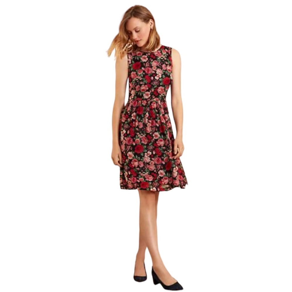 Brooks Brothers Red Fleece Red Pink Sleeveless Chiffon Overlay Floral Dr…